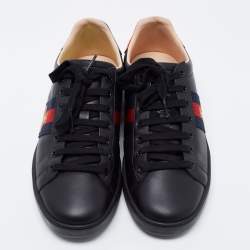 Pre Owned Gucci Black Leather Ace Low Top Sneakers Size 38