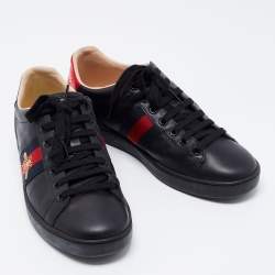 Pre Owned Gucci Black Leather Ace Low Top Sneakers Size 38