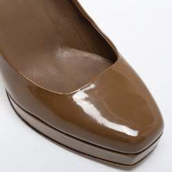 Pre Owned Gucci Olive Green  Patent Leather Tile Square Toe Platform Pumps Size 39