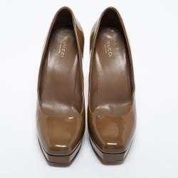 Pre Owned Gucci Olive Green  Patent Leather Tile Square Toe Platform Pumps Size 39