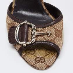 Gucci Beige GG Canvas and Leather Horsebit Mule Sandals Size 39