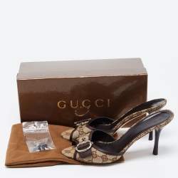 Gucci Beige GG Canvas and Leather Horsebit Mule Sandals Size 39