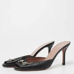 مملوكة مسبقًا Gucci Black Guccssima Horsebit Hollywood Slide Sandal Size 39.5