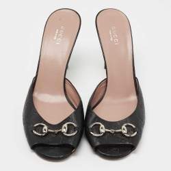 مملوكة مسبقًا Gucci Black Guccssima Horsebit Hollywood Slide Sandal Size 39.5
