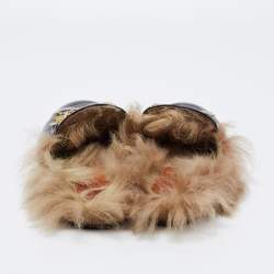 Pre Owned Gucci Black Tiger Embroidered Leather And Fur Princetown Horsebit Flat Mules Size 38