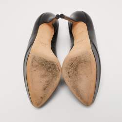Pre Owned Gucci Black Leather Pointed Toe Pumps Size 38.5