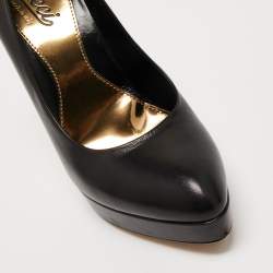 Pre Owned Gucci Black Leather Pointed Toe Pumps Size 38.5