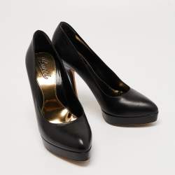 Pre Owned Gucci Black Leather Pointed Toe Pumps Size 38.5