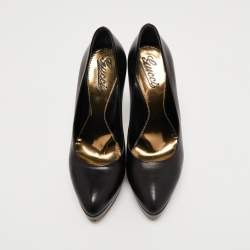 Pre Owned Gucci Black Leather Pointed Toe Pumps Size 38.5
