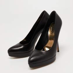 Pre Owned Gucci Black Leather Pointed Toe Pumps Size 38.5