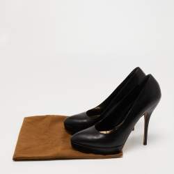Pre Owned Gucci Black Leather Pointed Toe Pumps Size 38.5