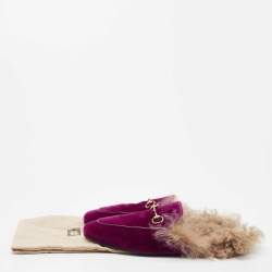 Pre Owned Gucci Purple Velvet Princetown Horsebit Flat Mules Size 39