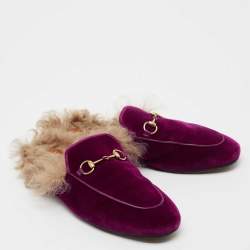 Pre Owned Gucci Purple Velvet Princetown Horsebit Flat Mules Size 39
