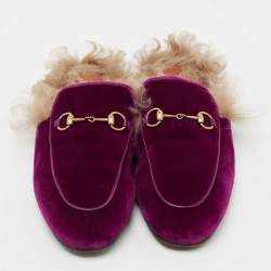 Pre Owned Gucci Purple Velvet Princetown Horsebit Flat Mules Size 39