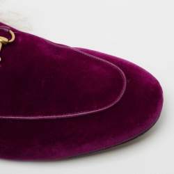 Pre Owned Gucci Purple Velvet Princetown Horsebit Flat Mules Size 39