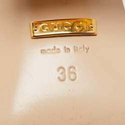 Pre Owned Gucci Cream Leather Horsebit Block Heel Slide Sandals Size 36