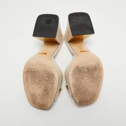 Pre Owned Gucci Cream Leather Horsebit Block Heel Slide Sandals Size 36