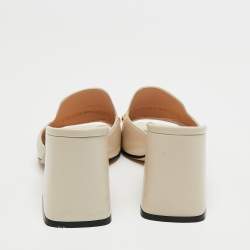 Pre Owned Gucci Cream Leather Horsebit Block Heel Slide Sandals Size 36