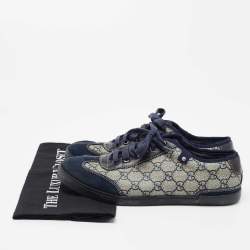 Gucci Navy Blue/Beige GG Supreme Canvas and Suede Low Top Sneakers Size 41
