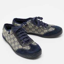 Gucci Navy Blue/Beige GG Supreme Canvas and Suede Low Top Sneakers Size 41