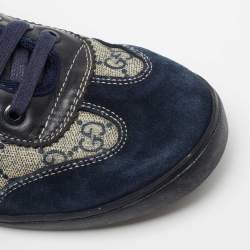 Gucci Navy Blue/Beige GG Supreme Canvas and Suede Low Top Sneakers Size 41