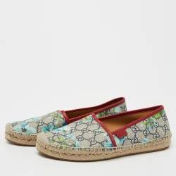 Pre Owned GUCCI Multicolor GG Coated Canvas Blooms Espadrille Flats Size 37