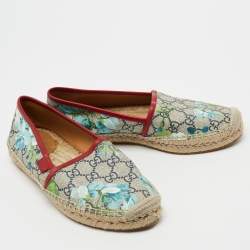 Pre Owned GUCCI Multicolor GG Coated Canvas Blooms Espadrille Flats Size 37