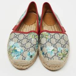 Pre Owned GUCCI Multicolor GG Coated Canvas Blooms Espadrille Flats Size 37