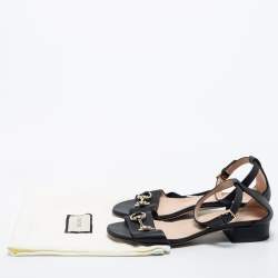 Gucci Black Leather Horsebit Ankle Strap Sandals Size 36