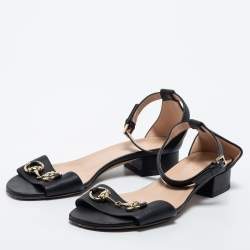 Gucci Black Leather Horsebit Ankle Strap Sandals Size 36