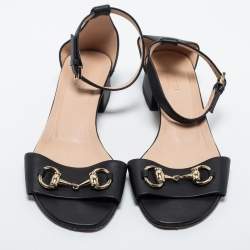 Gucci Black Leather Horsebit Ankle Strap Sandals Size 36