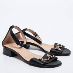 Gucci Black Leather Horsebit Ankle Strap Sandals Size 36