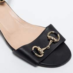 Gucci Black Leather Horsebit Ankle Strap Sandals Size 36