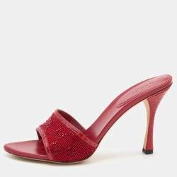 Gucci Red Beads and Lizard Embossed Mules Sandals Size 38
