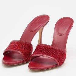 Gucci Red Beads and Lizard Embossed Mules Sandals Size 38