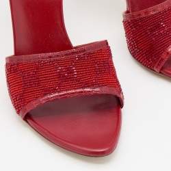 Gucci Red Beads and Lizard Embossed Mules Sandals Size 38