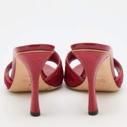Gucci Red Beads and Lizard Embossed Mules Sandals Size 38