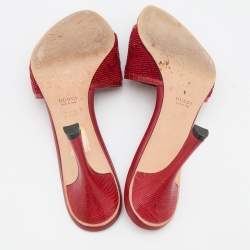 Gucci Red Beads and Lizard Embossed Mules Sandals Size 38