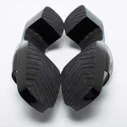 Pre Owned Gucci Black Logo Rubber Slide Block Heel Sandals Size 38