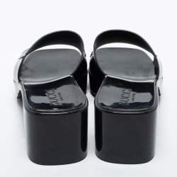 Pre Owned Gucci Black Logo Rubber Slide Block Heel Sandals Size 38