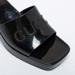 Pre Owned Gucci Black Logo Rubber Slide Block Heel Sandals Size 38