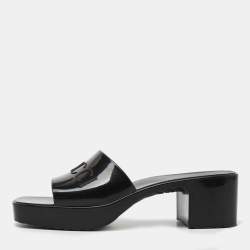 مملوكة مسبقًا Gucci Black Rubber Block Heel Slide Sandals Size 38