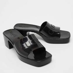 مملوكة مسبقًا Gucci Black Rubber Block Heel Slide Sandals Size 38