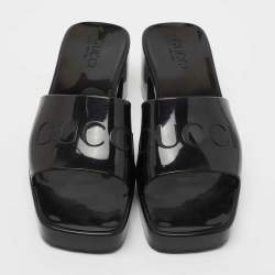 مملوكة مسبقًا Gucci Black Rubber Block Heel Slide Sandals Size 38