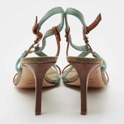 Gucci Brown/Blue Canvas and Leather Horsebit Ankle Strap Sandals Size 38