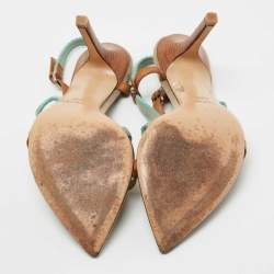 Gucci Brown/Blue Canvas and Leather Horsebit Ankle Strap Sandals Size 38