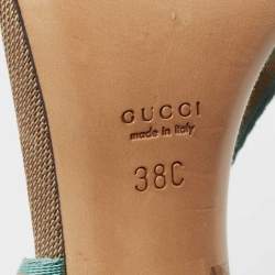 Gucci Brown/Blue Canvas and Leather Horsebit Ankle Strap Sandals Size 38