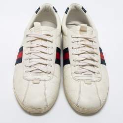 مملوكة مسبقًا Gucci White Guccissima Leather Web Detail Low Top Sneakers Size 38