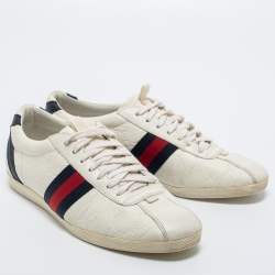 مملوكة مسبقًا Gucci White Guccissima Leather Web Detail Low Top Sneakers Size 38