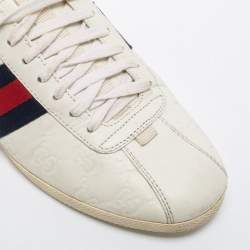 مملوكة مسبقًا Gucci White Guccissima Leather Web Detail Low Top Sneakers Size 38